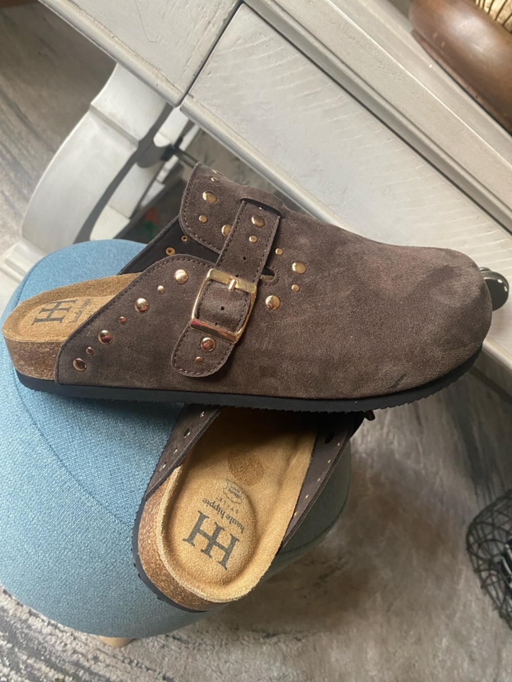 Haute Hippie Brown Suede Studded Slip-On Mules - Picture 6 of 6